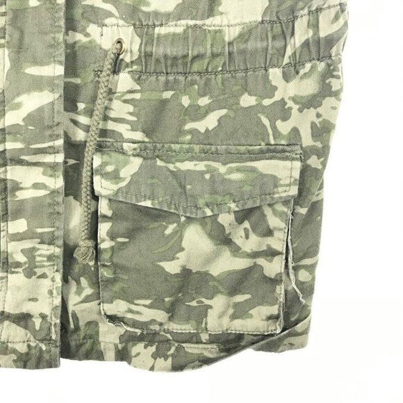 Decree XL Green Camo Top Pockets Zip Snap Front Vest Jeweled Collar Drawstring - Picture 6 of 12